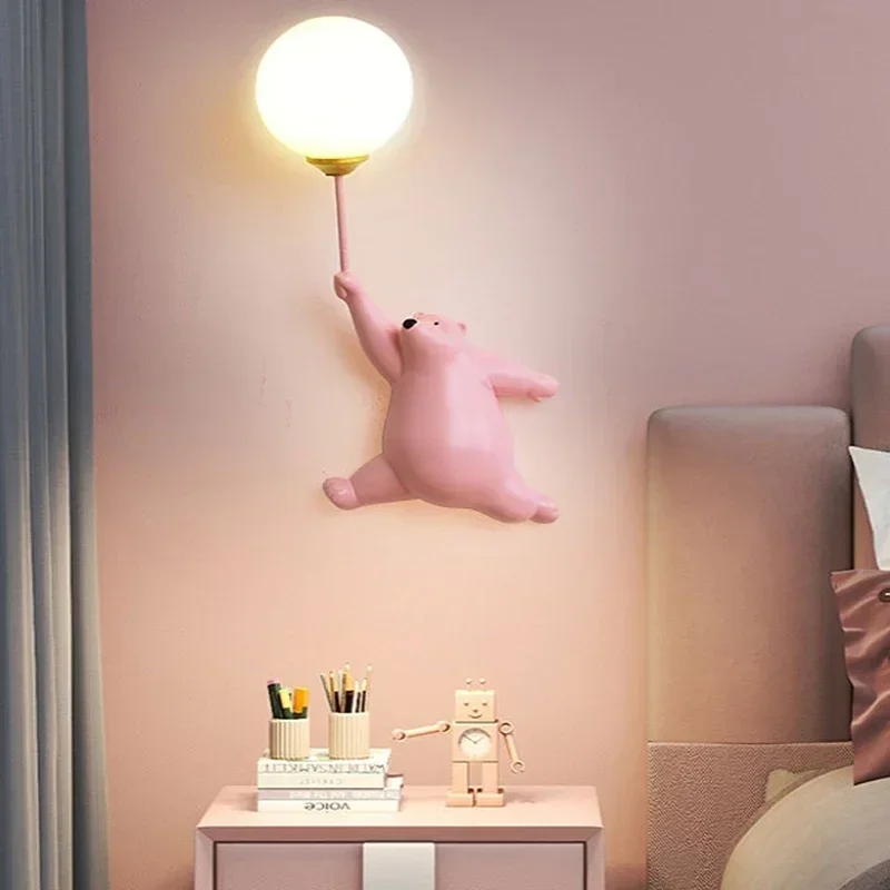 Lámpara de pared Led de dibujos animados para niños y niñas, luz de pared de oso minimalista moderna, iluminación de Luna para cabecera de