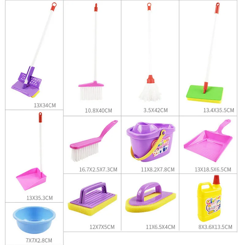 16 ชิ้น/เซ็ตเด็กทําความสะอาด Dustpan ไม้กวาดไม้กวาดทําความสะอาดของเล่นเด็ก Mop Mini ชุดเครื่องมือ Play House ของเล่น