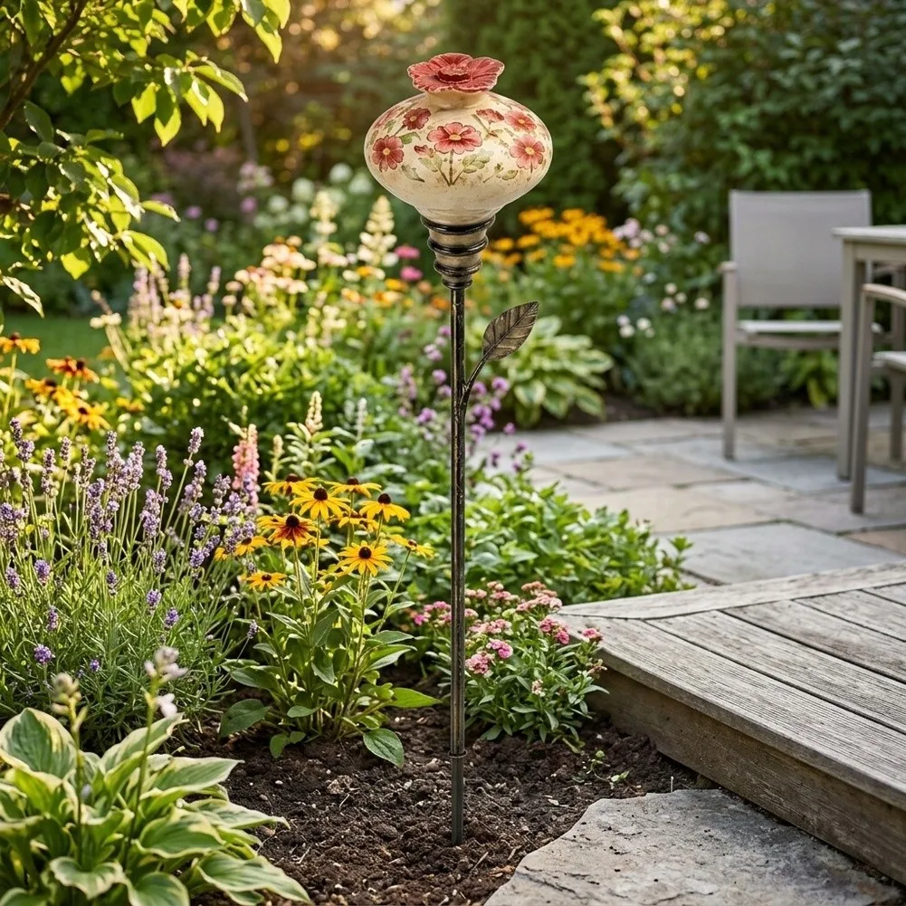 Vintage Red Flower Hummingbird Feeder Garden Stake, 60cm Resin Bird Waterer For Outdoor Lawn Patio Decor, For Bird Lovers