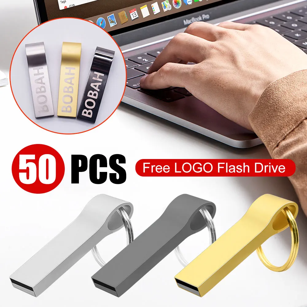 50PCS/lot metal pendrive Usb flash drive 16gb 32gb 64gb 128gb usb 2.0 waterproof  4gb 8gb pen drive 2.0 Gift  key