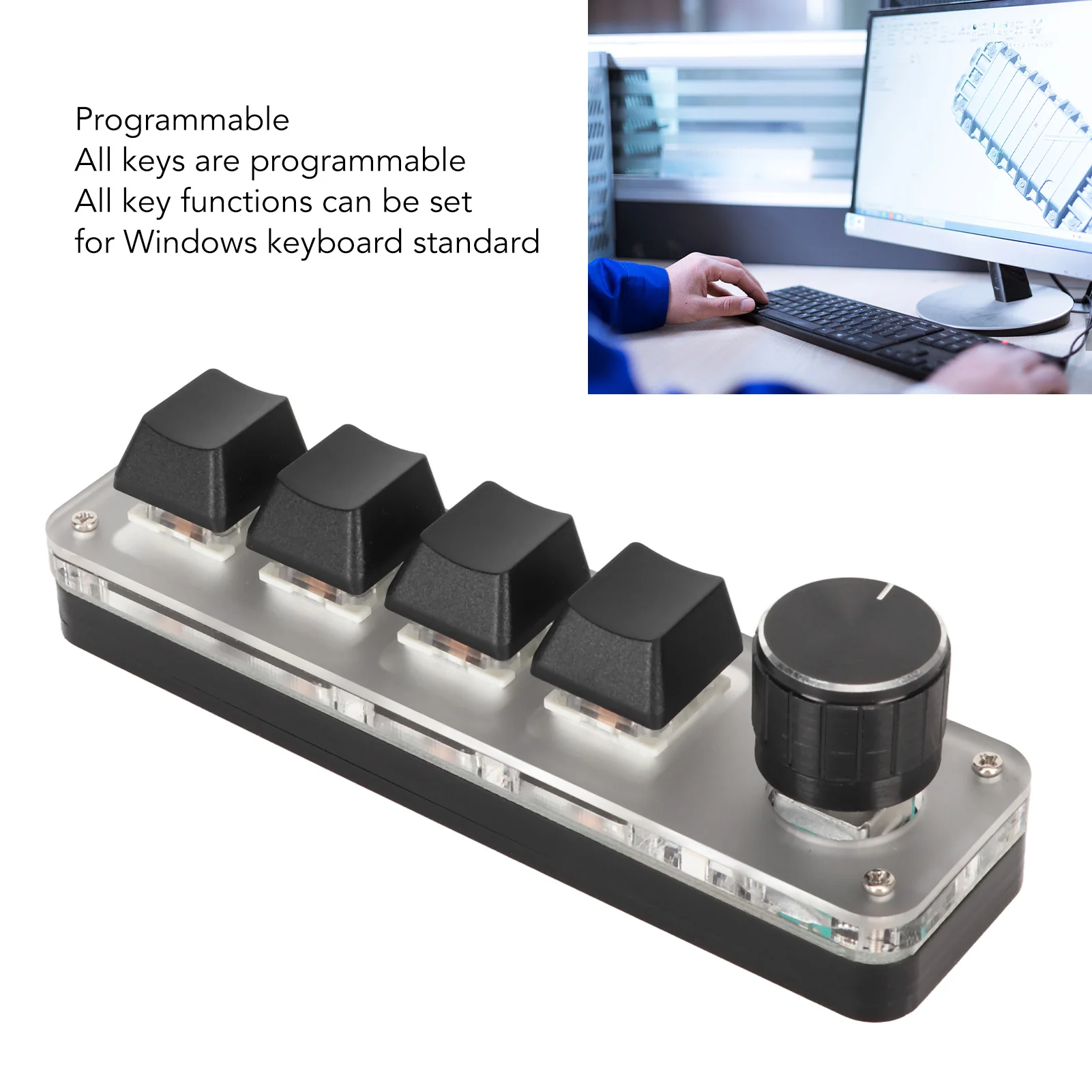 

PC Keypad Blue Widely Used General DIY Programmable USB Mini 4 Key Keypad Acrylic ABS Dual Mode Connection for Computer