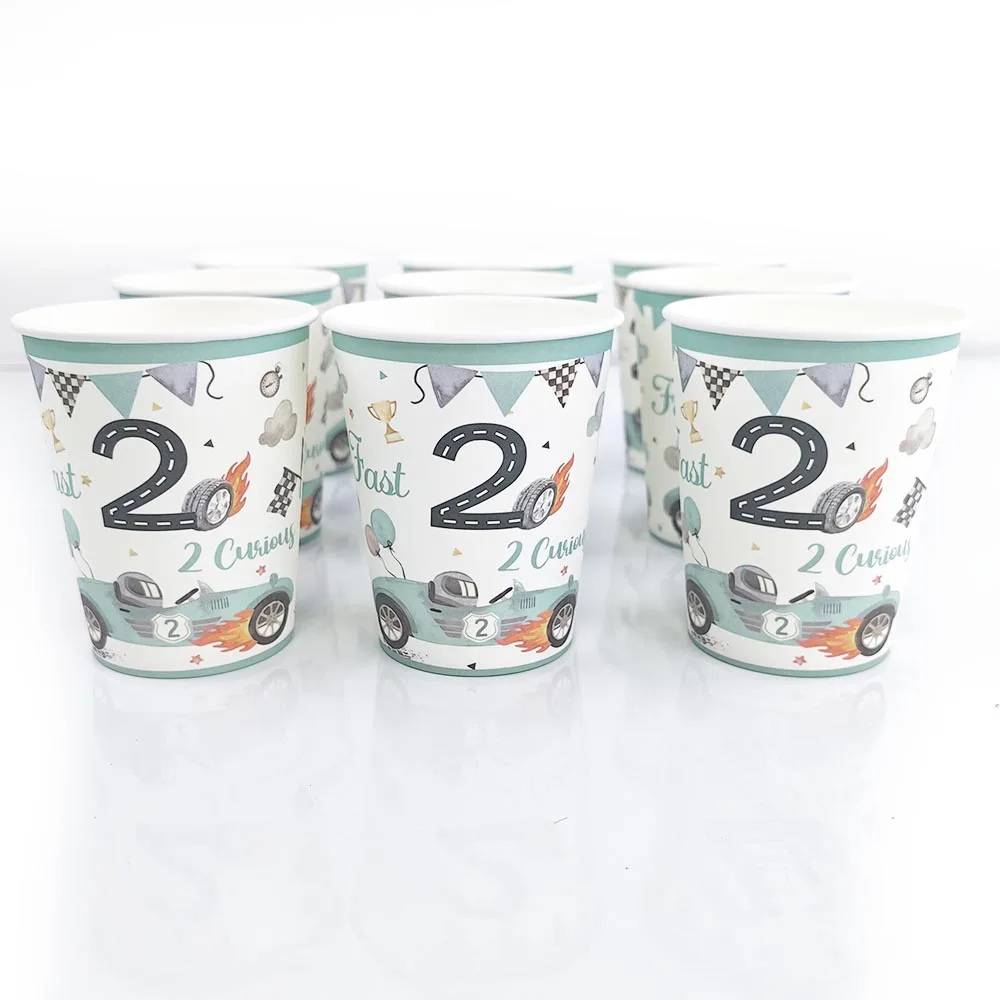 Junge Zwei Schnelle Jahre Alt Racing Auto Party Liefert Einweg Papier Dessert Platten Geschirr Servietten Tasse Geburtstag Party Dekoration – Detail 2
