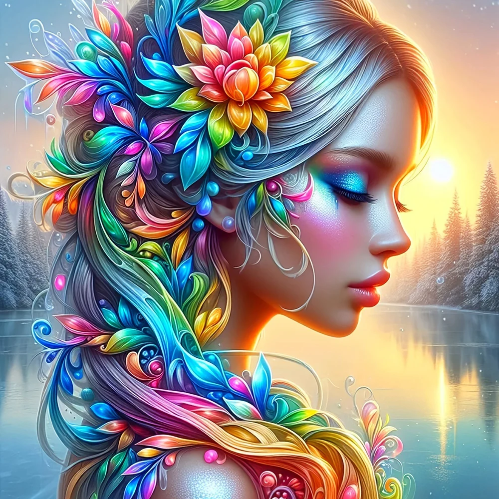 EverShine DIY Diamond Mosaic Woman 5D Diamond Art Painting Kit Portrait Full Drill Embroidery Flower Creative Leisure Home Decor