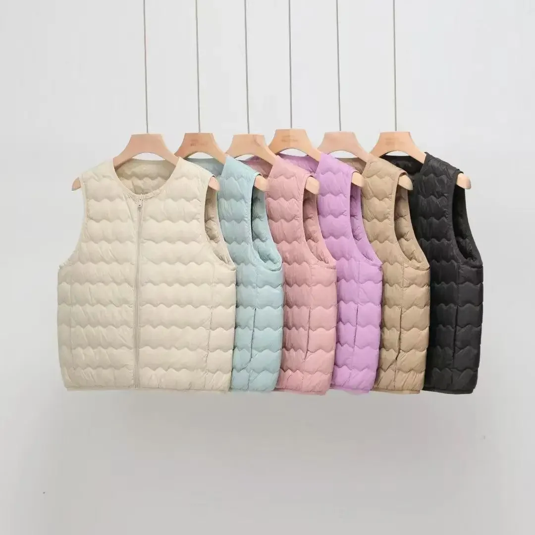 سترة نسائية جديدة لعام 2025 خفيفة الوزن بدون أكمام سترة مموجة بدون رقبة ووسادة كتف وبطانة داخلية من نسيج النايلون قصيرة... #1