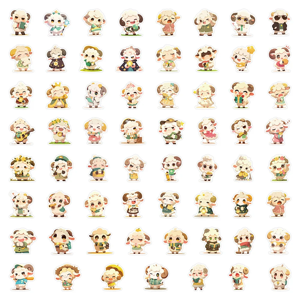 10/54PCS Kawaii Animale Graffiti Adesivi Pecora Meme Decorazione Giocattoli per bambini Valigia Frigo Laptop Telefono Chitarra Bici Decalcomanie