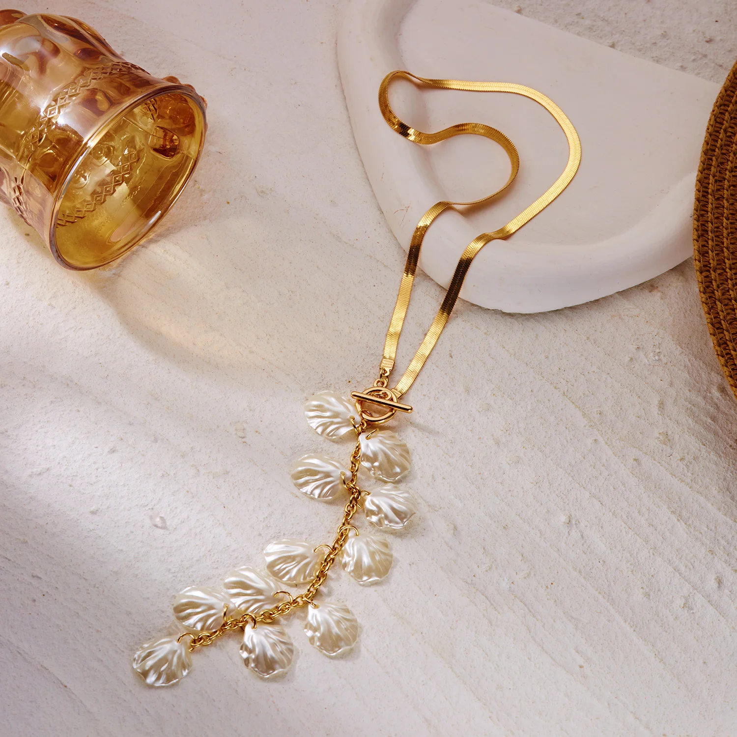 Trendige Muschel-Perlen-Anhänger-Halsketten für Frauen, Einfache Flache Schlangenkette, Quasten-Choker-Halskette, Sommer-Strand-Schmuck-Geschenk – Detail 6
