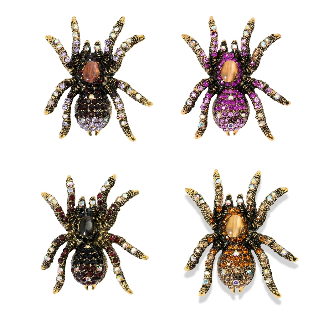 Women Men New Fashion Opal Spider Brooch Insect Badges Suit Pin Accessory For Party Banquet