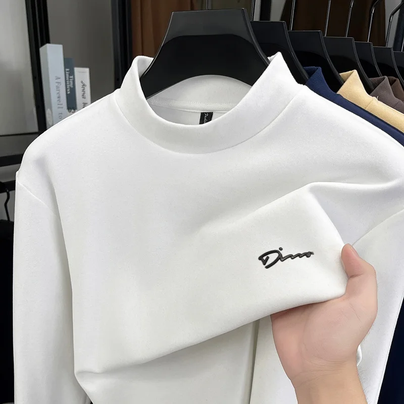 Designer-Qualität Herren-T-Shirt mit halbhohem Kragen und langen Ärmeln, Herbst-Winter, neues warmes Druck-Unterhemd, lässige, vielseitige Herrenmode