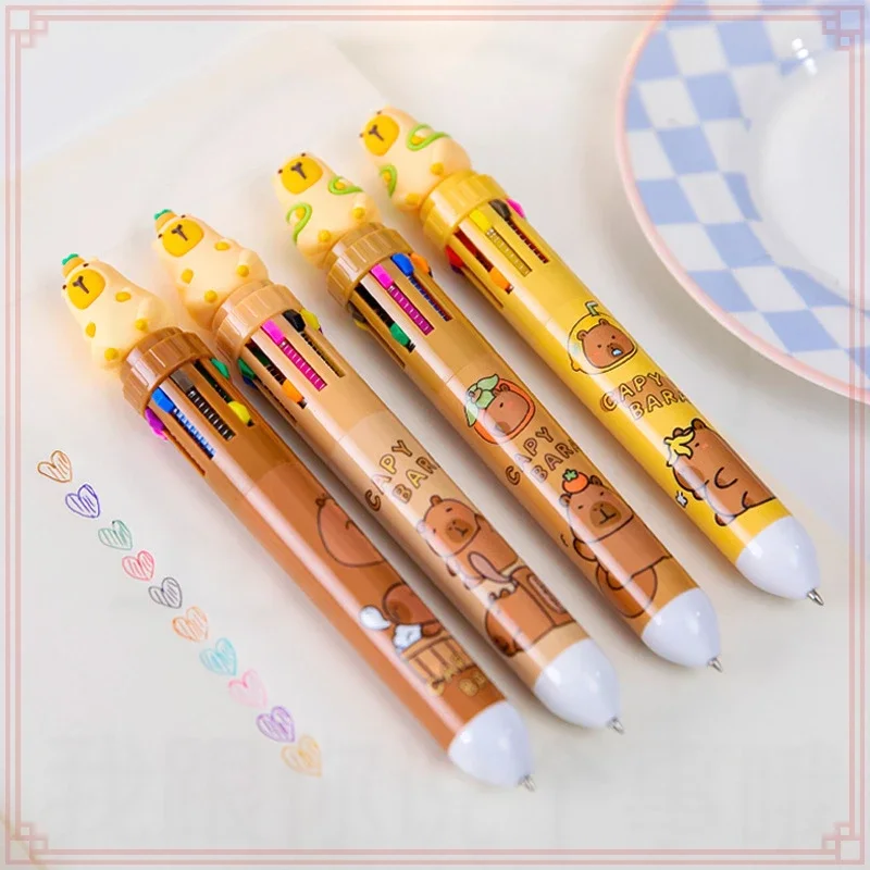 12 Pcs Wholesale Cartoon CapyBara Gel Pens Set of 10 - Colors Ballpoint Pens for School and Office Supplies