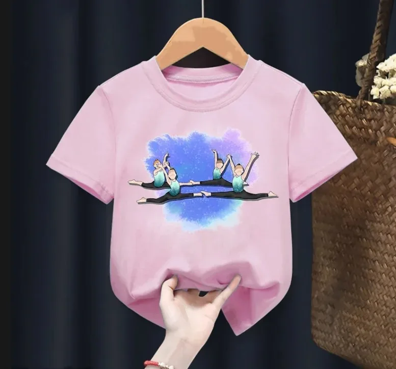 女の子のグラフィックプリントTシャツ,面白い綿のトップ,体操スポーツ,子供,夏のファッション,新しい