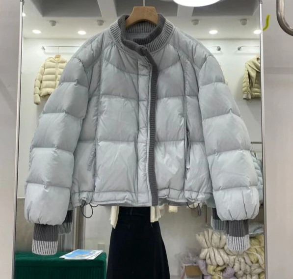 2026 Winter Women's Down Jacket Windproof Knitted Sleeve Warm Jacket