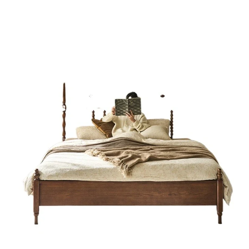 

French retro solid wood bed, small household master bedroom double bed 1.8 meters