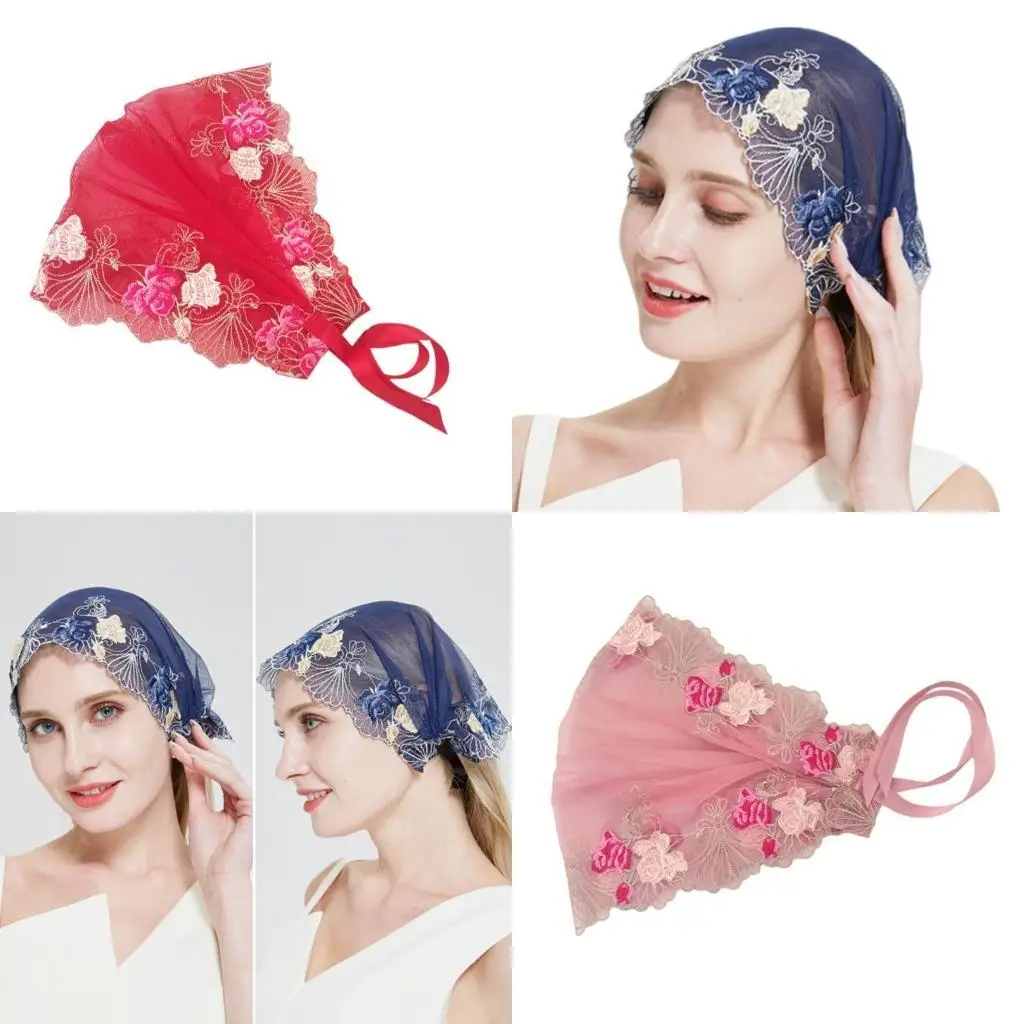 

39BD Hair Bandana Lace Mantilla Wrap с вышивкой католической часовни для массы