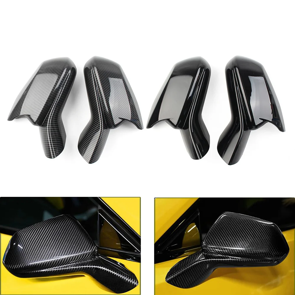 Car Rear View Mirror Cover Overlay For Chevrolet Camaro 2016 2017 2018 2019 2020 2021 Glossy Black/Carbon Fiber