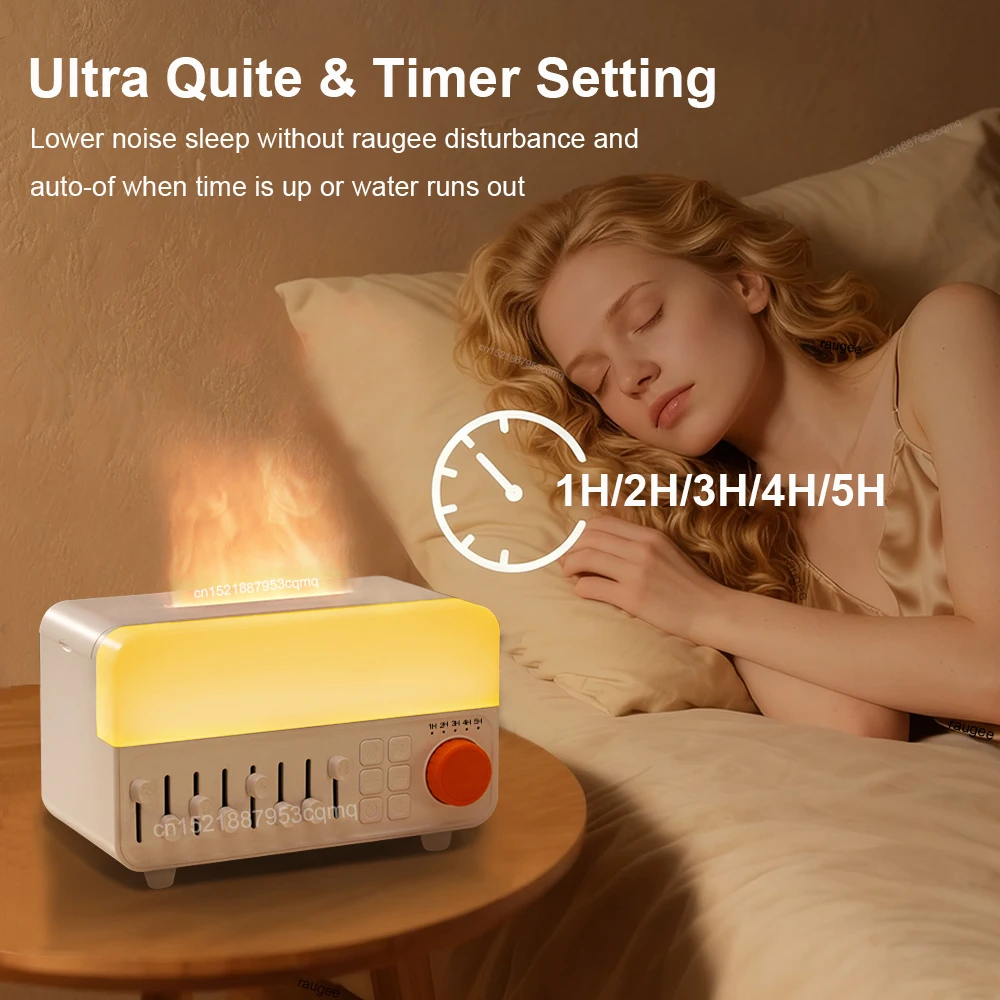 مرطب عطري يحاكي لهب الزيوت العطرية الناشر الروائح ضباب صانع مع بلوتوث الضوضاء البيضاء والضوء الليلي