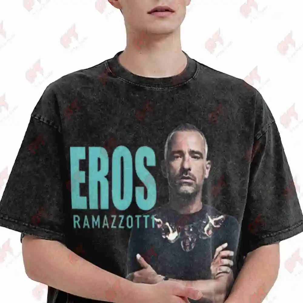 Eros Ramazzotti Signature Initials Vintage Washed Tee Pure Cotton T-Shirt