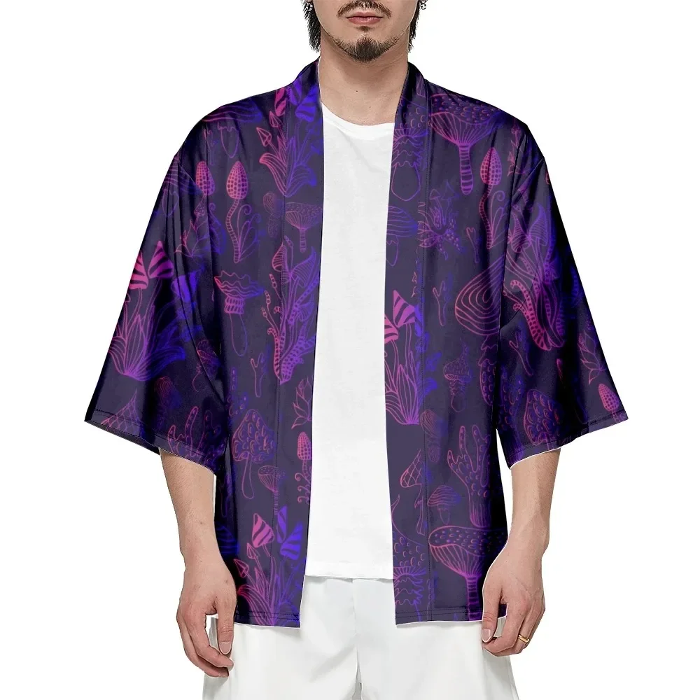 

Summer Japanese Kimono Men and Women Traditional Kimono Cosplay Japanese Fashion Mushroom Pattern Cardigan Bathrobes Beach Shirt