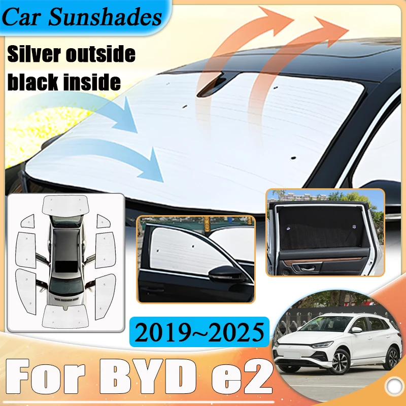 

For BYD e2 Accessories 2019 2020 2021~2025 Car Coverage Sunshades Sun UV Protection Visor Sliver Black Window Windshield Cover