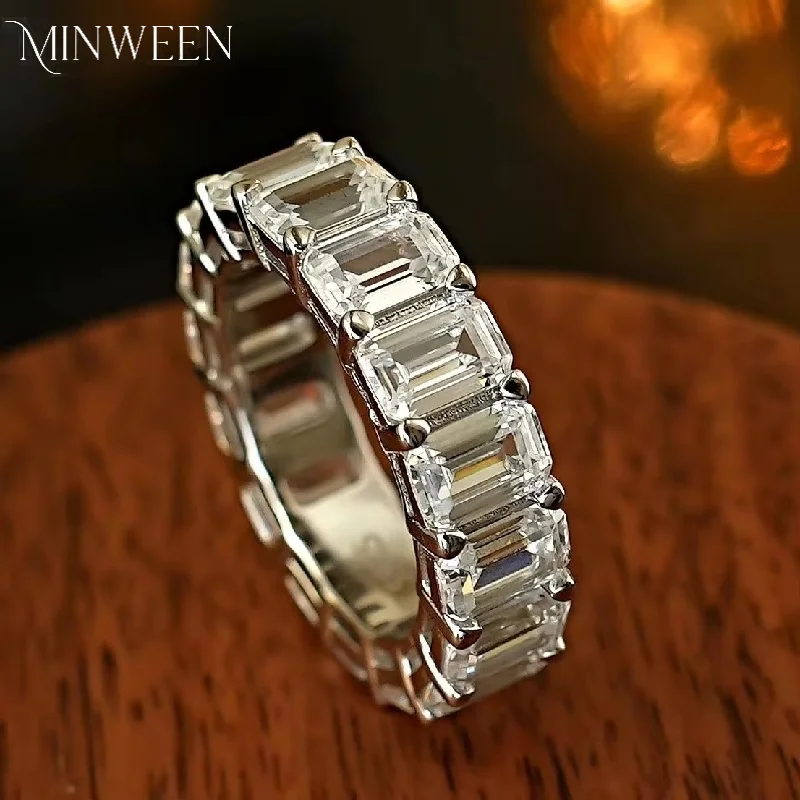 MINWEEN Full Pave Tower Cut High Carbon Diamond Band Ring For Engagement Jewelry Women Ring Christmas Gift