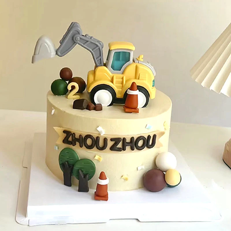 Construction Cake Toppers Birthday Cake Decoration Excavator Tower Crane Traffic Sign Vehicles Kids Birthday Party Baby Shower