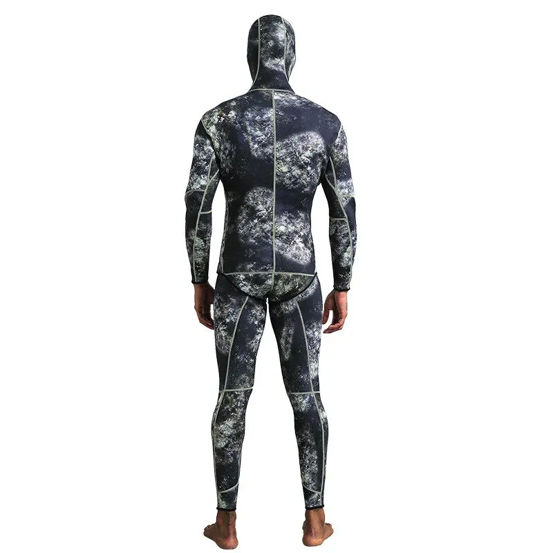 Neoprenanzug, 3 mm, Camouflage, langärmelig, mit Kapuze, 2-teilig, aus Neopren, zum Tauchen, für Herren, hält warm, Tauchanzug, Badebekleidung – Detail 10