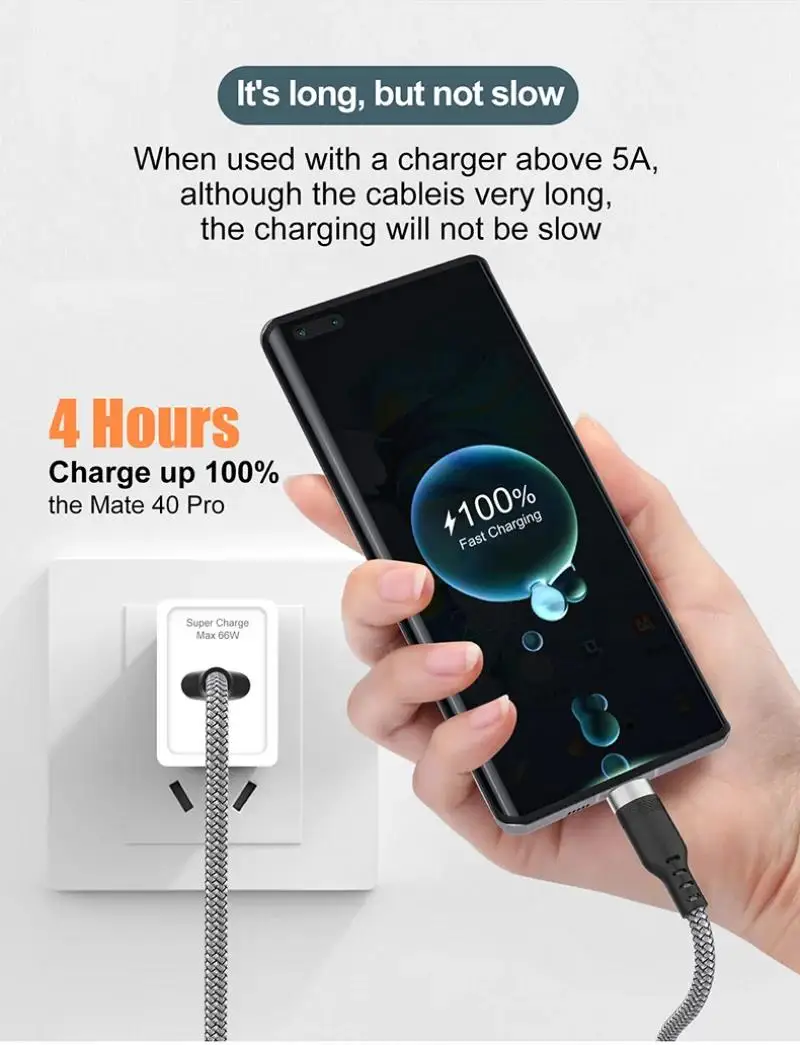 1/2/3/5/8 m verlängertes 6A superschnelles Laden extra langes Ladekabel USB Typ C für iPhone Samsung vollständig kompatibles Datenkabel – Detail 11