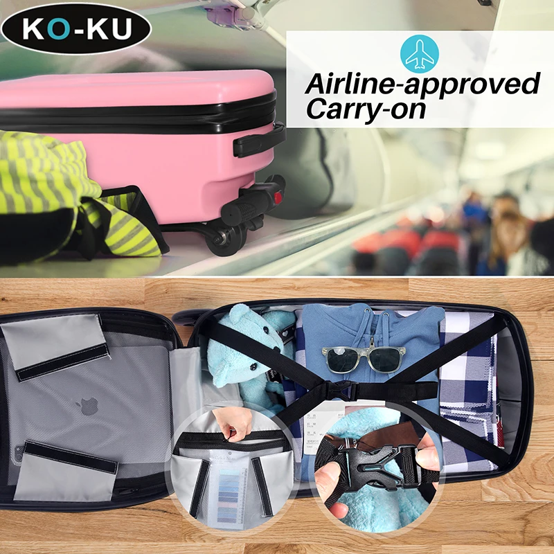 KO-KU Foldable Scooter Suitcase 4-15 Years Old Children Riding Large Capacity Suitcase on Wheels 18Inch Carry-on Trolley Case