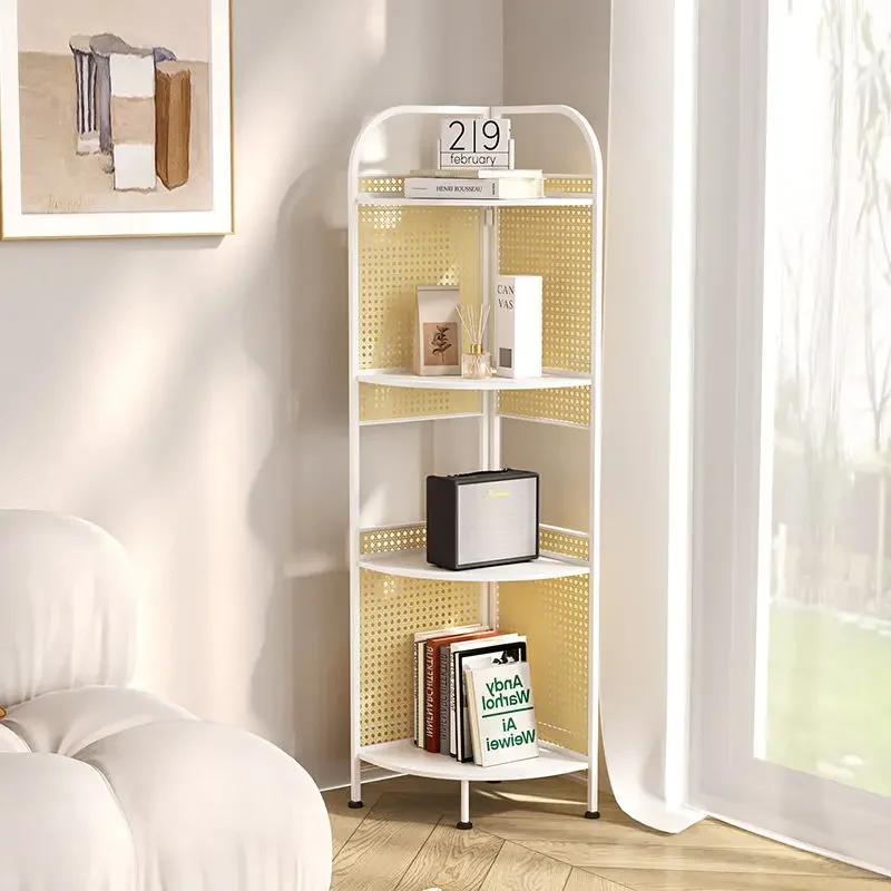 Iron Storage Rack Living Room Small Corner Display Rack Light Luxury Multi-Layer Book Storage Rack Display Cabinet Bookshelf