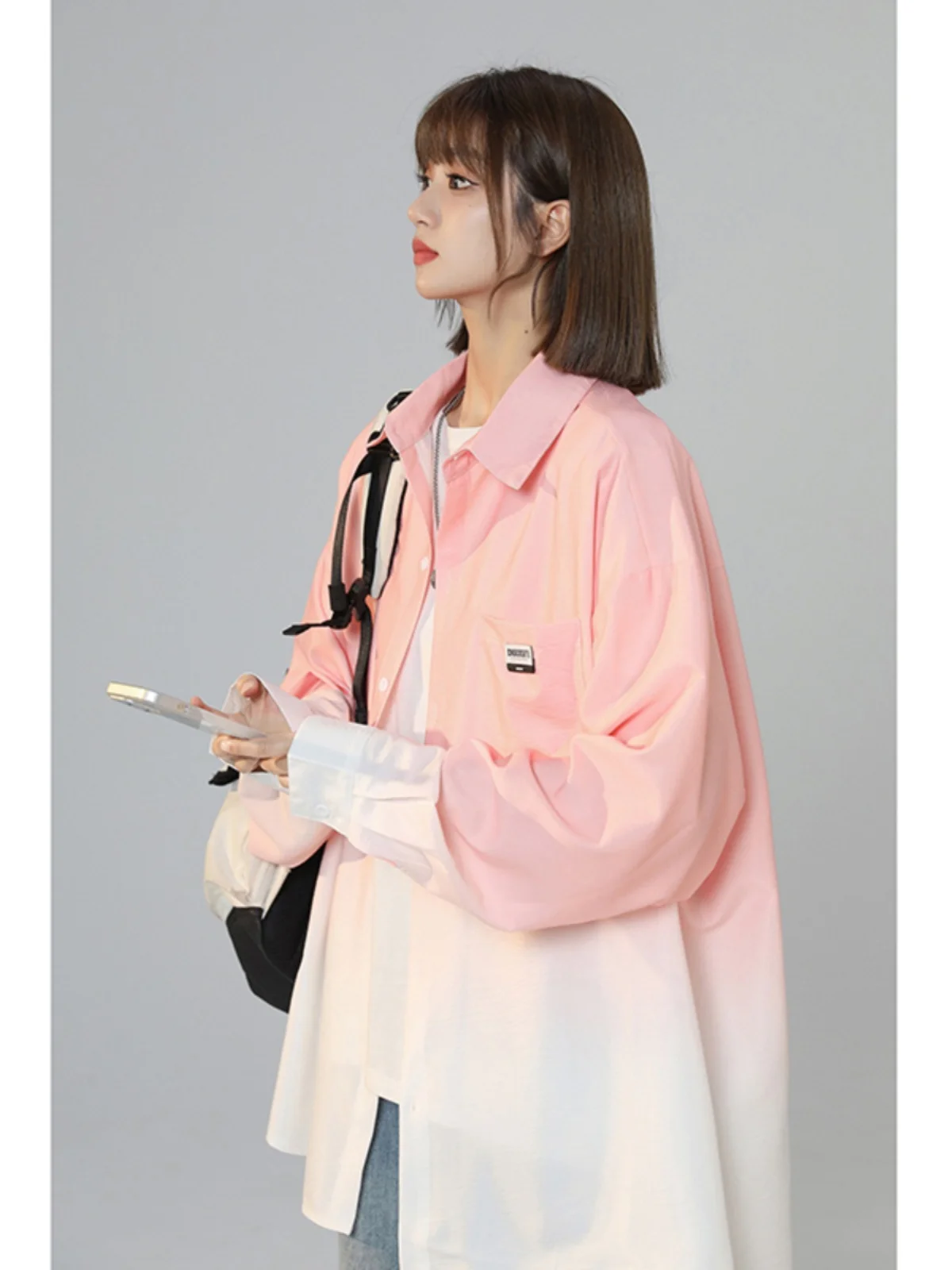 

adual Pink Sun Protection Long Sve Men's irt Summer Youth Vitali Sle Loose Fit Breathable Polyester Fiber