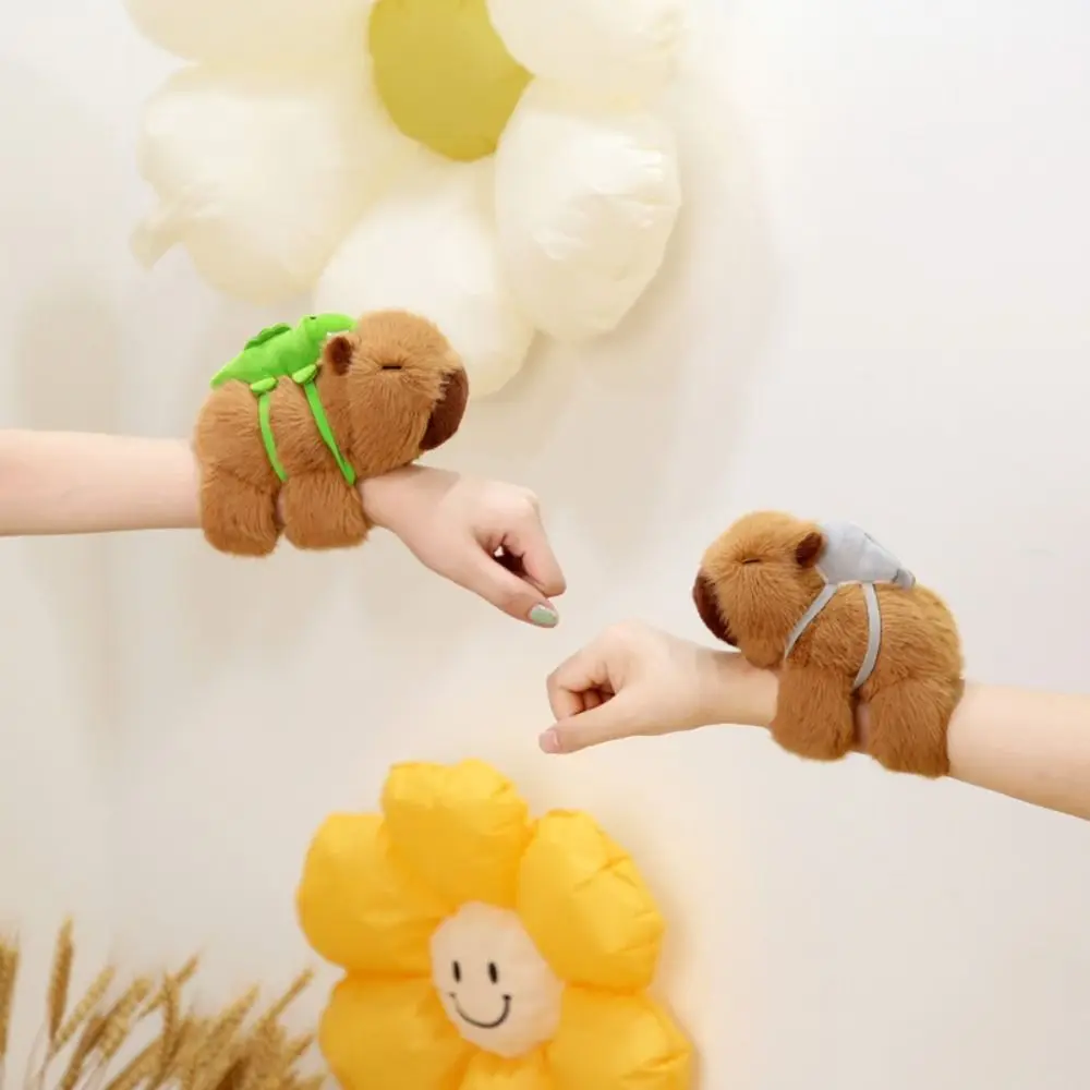 Cute Plush Capybara Slap Bracelets Cartoon Stuffed Dolls Capybara Slap Wristband Animal Clap Ring Kids Gift