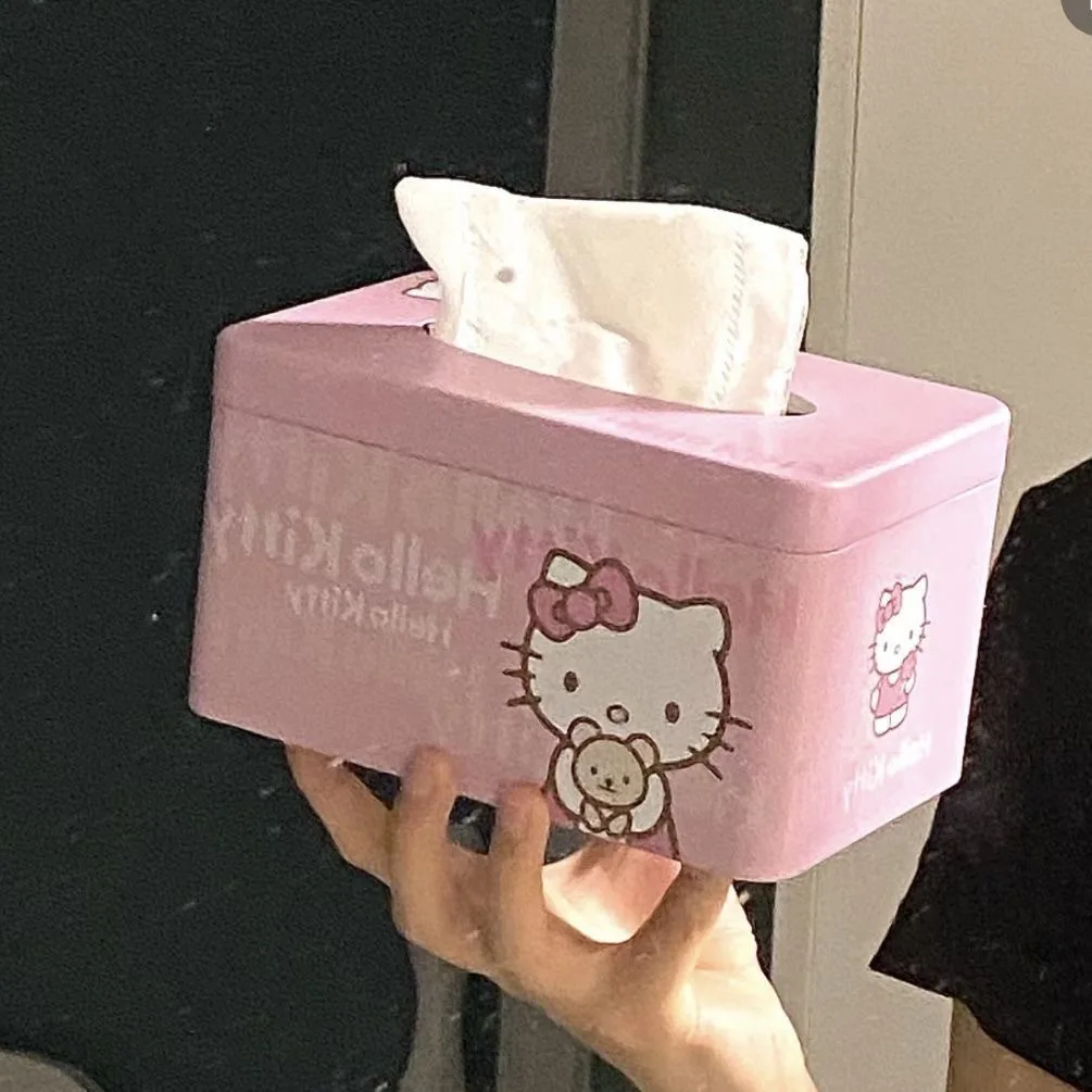 22Cm saniris Cartoon Kawaii Hello Kittys Bow Tissue Box scatola di fazzoletti scatola di immagazzinaggio del tessuto scatola di immagazzinaggio in