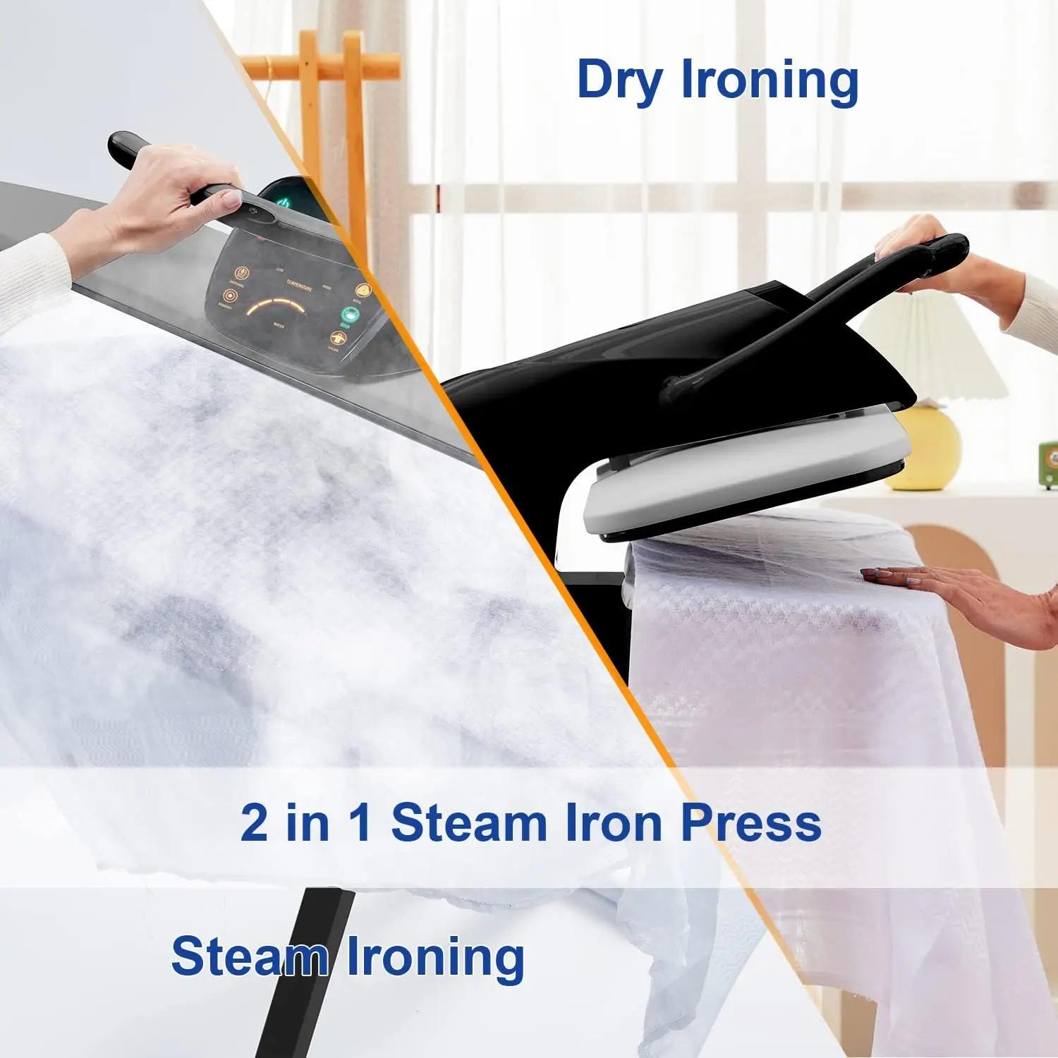 Press with LED Touch Screen, 1800W Steam Press with 5 Fabric Settings Language Conversion and Voice Prompts, Iron Press with Spr