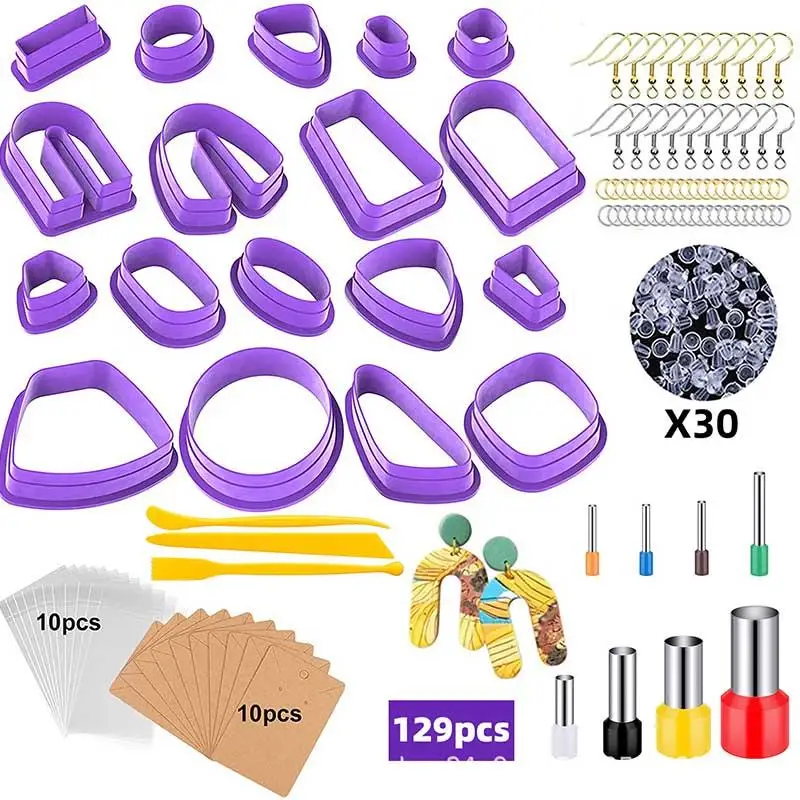 18-129pcs DIY Polymer Clay Cutters Sets Handmade Clay Jewelry Making Accessories Earring Hooks Jump Rings Clay Cutters Tools