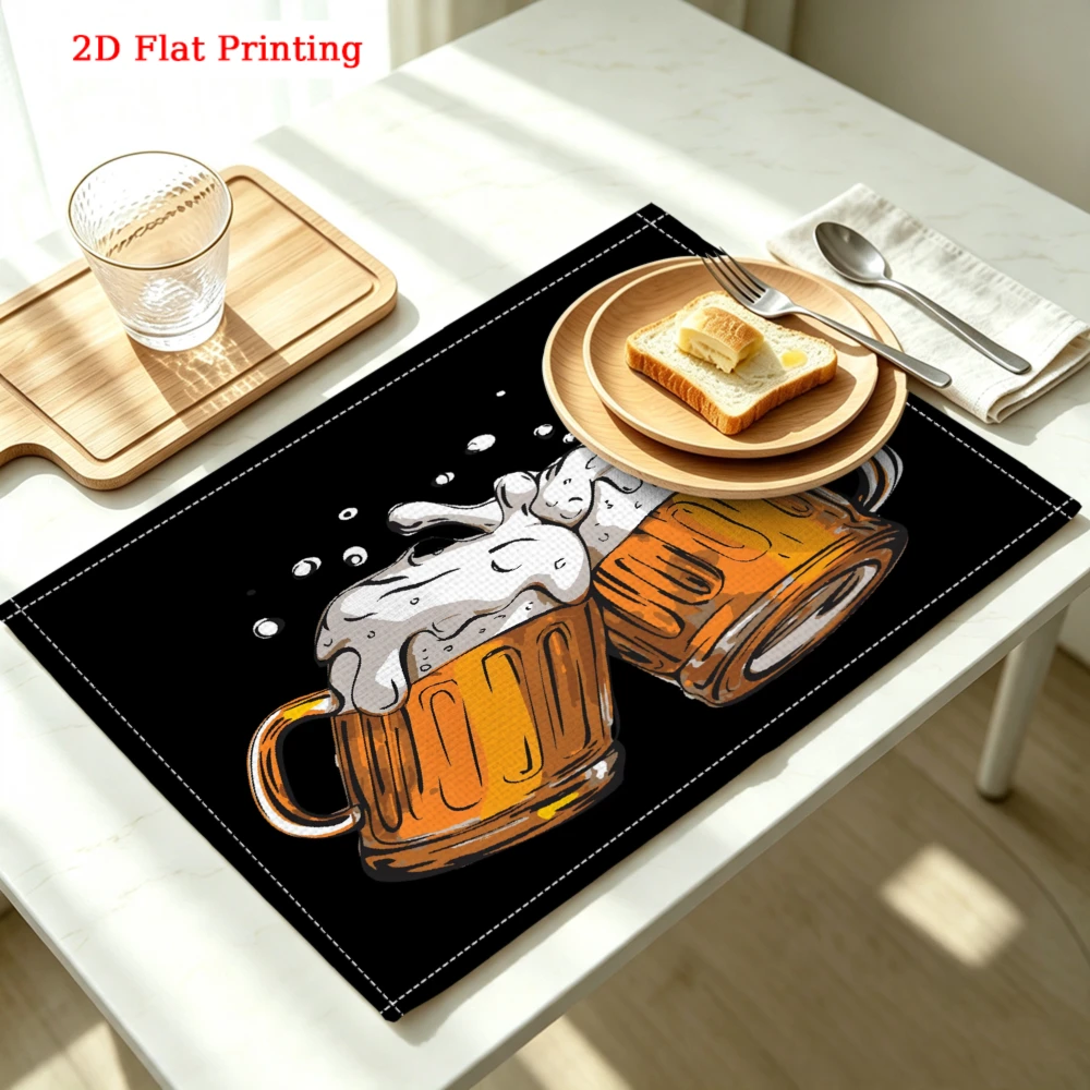 2Pcs Modern Placemat Black Beer Mug Foam Print Table Mat Kitchen Dining Decor Protection 30X40Cm