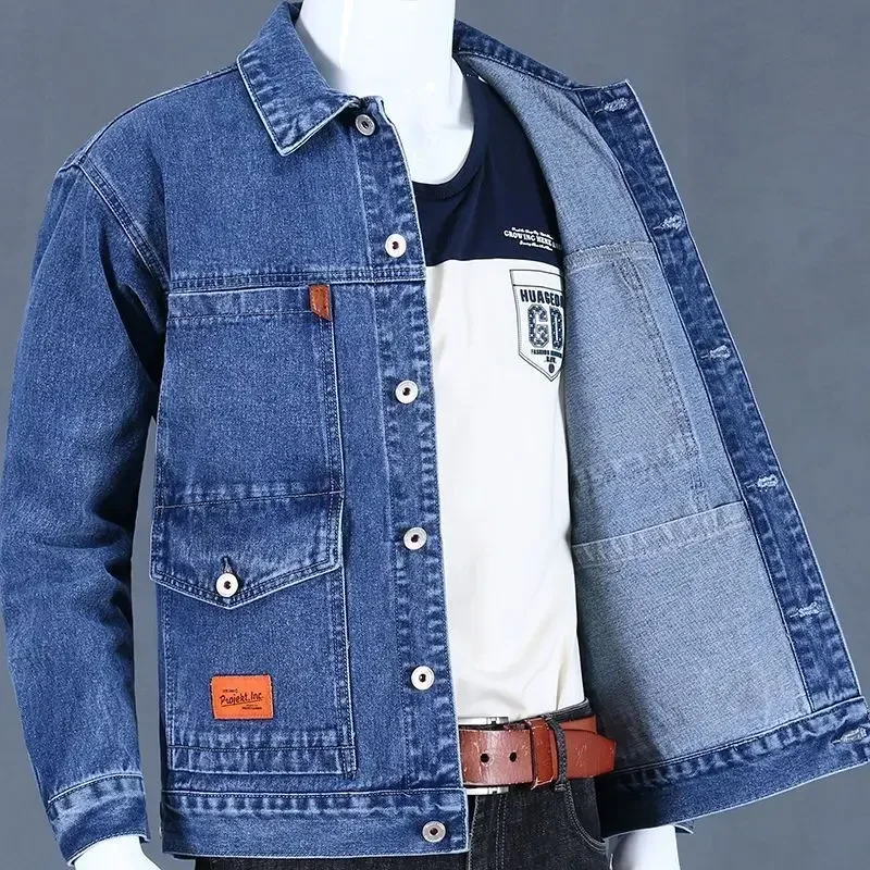 Men's Denim Jacket Padded Wool Elatic Male Jean Coats Blue Warm Padding with Sheep Cheap Price Stylish Fashion Large Size L Y2k