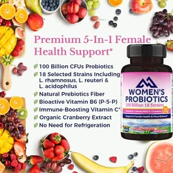 100 billion colony units of probiotics for women, 18 strains of prebiotics, VC and B6, cranberry urinary and digestive support