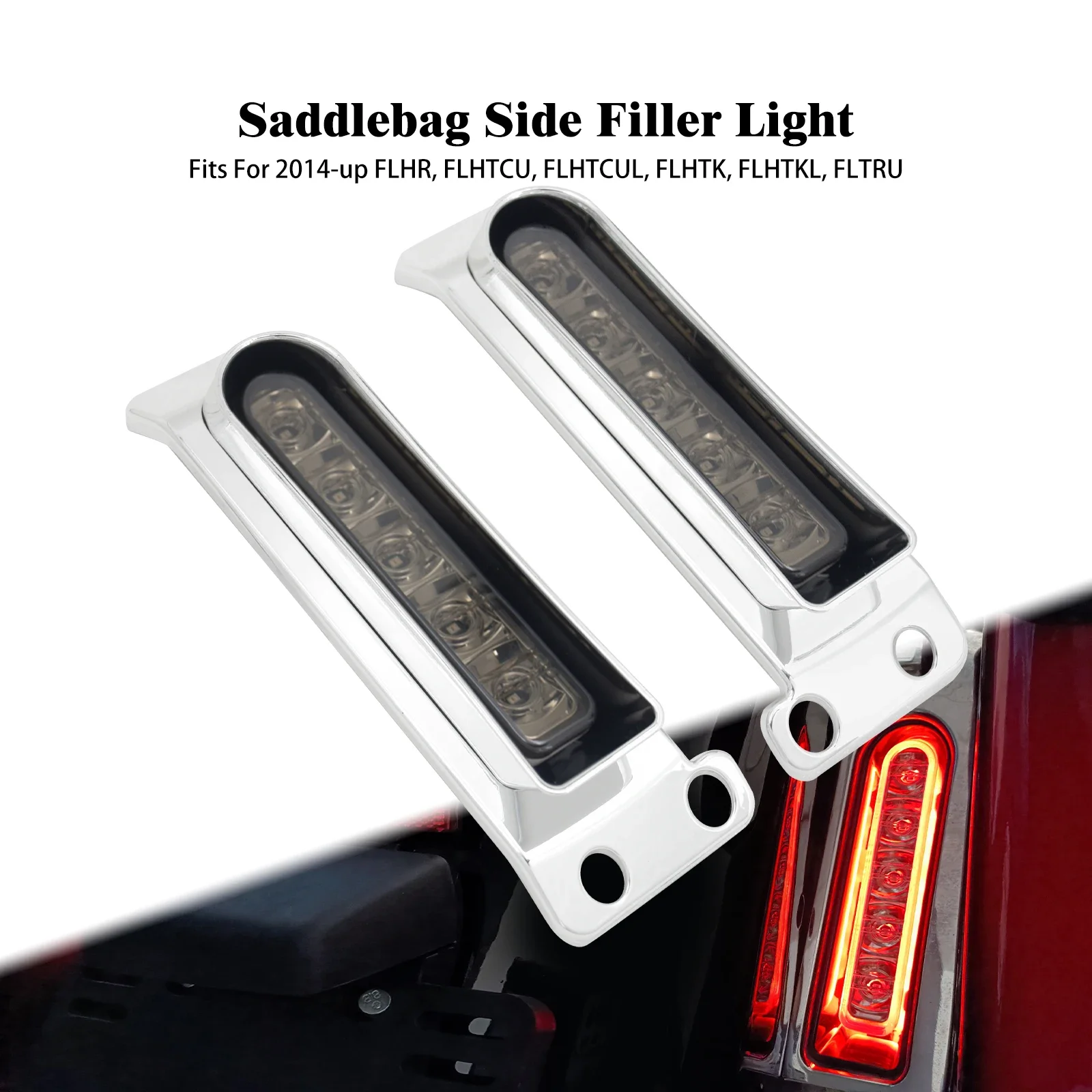 Motorcycle Rear Fender LED Saddlebag Side Filler Support Lights For Harley Touring Road King Electra Street Glide FLTRU 2014-Up