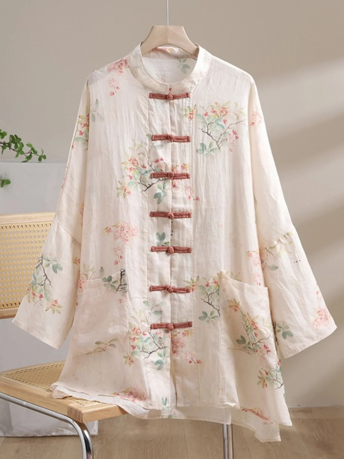 

Retro Chinese Style Loose Fit Long Sleeve Shirt Coat for Women Summer New Style National Trend Print Thin Sun Protection Open...