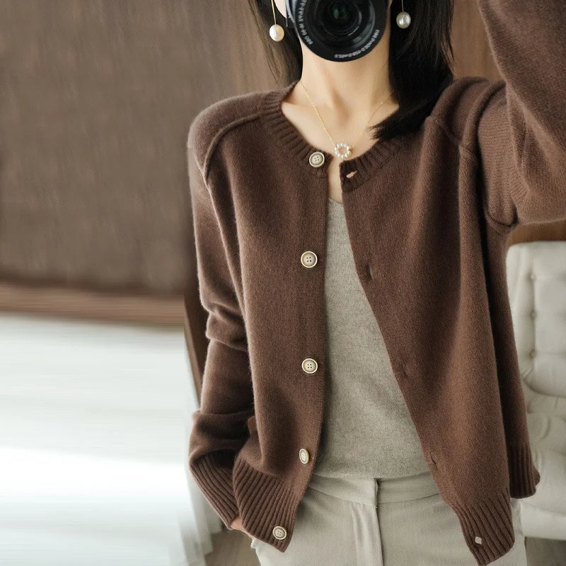 

Women's Spring Autumn New Knitted Cardigan Round Neck Loose Minimalist Versatile Fashion Casual Sweater Coat