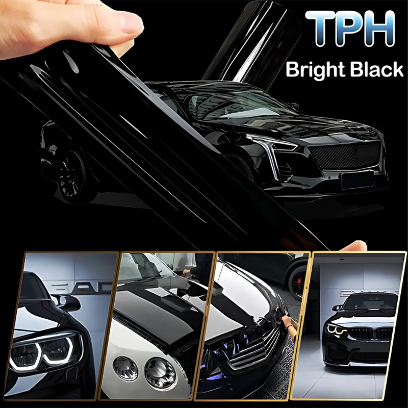 

TPH 6.5Mil Car Sticker Bright Black Glossy Vinyl Wrap Anti-Scratch Wrap Body Paint Protection Film Bubble-Free Exterior Parts