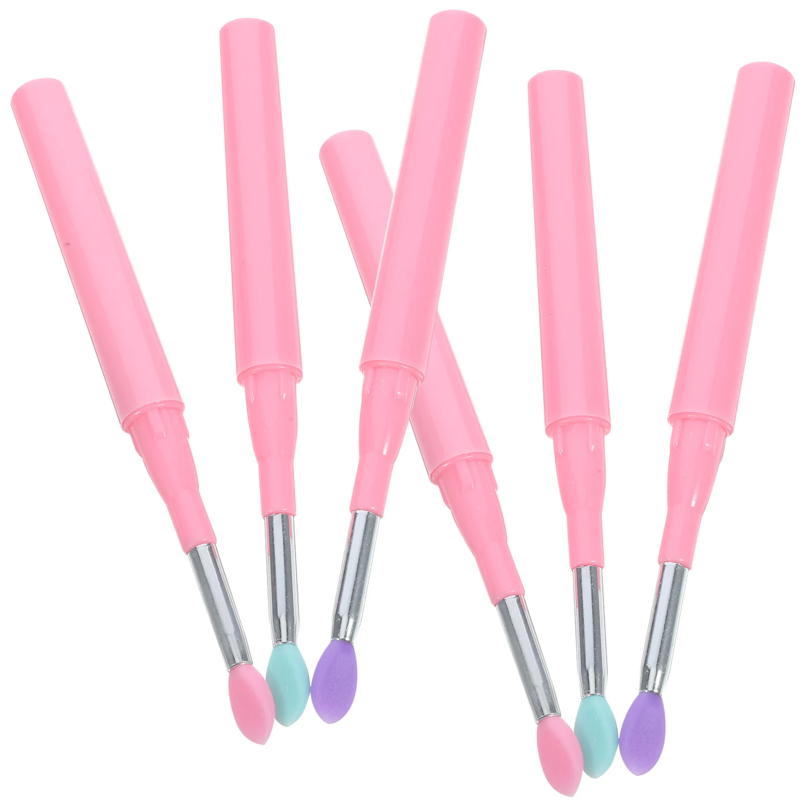 

6pcs Silicone Lip Brush with Purple Green Reusable Lip Gloss Applicator Eye Shadow Makeup Travel Kit Gift