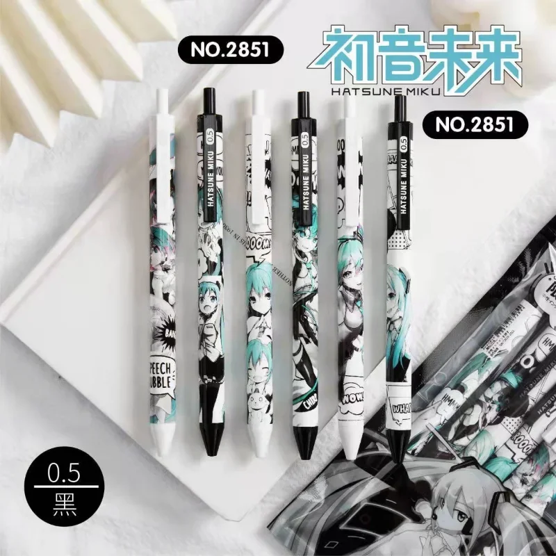 Hatsune Miku Press Gel Pen StudentKawaii DazzlingCartoon Pen BlackSignature Pen CarbonBlack 0.5mm Anime PeripheralWholesale Gift