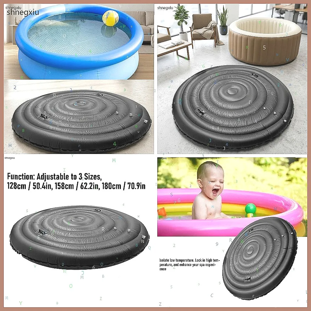 Inflatable Hot Tub Cover, Windproof Snow Rain Proof Insulated PVC Protective Cover with Handles for Outdoor Spa