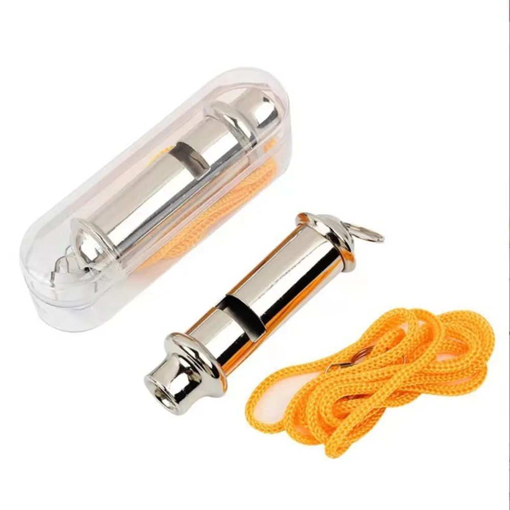 Yellow Lanyard Metal Whistle New High Frequency With Neck Chain Police Whistle Stainless Steel Lifesaving Whistle