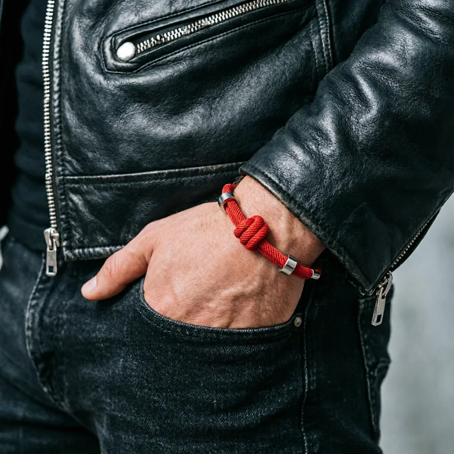 Hiphop Rock Mode 2-teiliges Herren-Kordarmband 5 Farboptionen Premium Ausgewähltes 4mm Schweißabsorbierendes Stoff-Charm-Armband Verstellbar