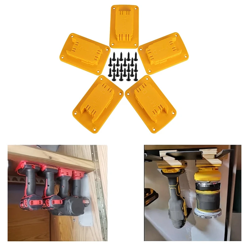 5 Packs Tool Holder Mount For Milwaukee M18 Tool,Also Fit For Dewalt 20V, 12V Drill Holder,Hanger Yellow Durable Easy To Use