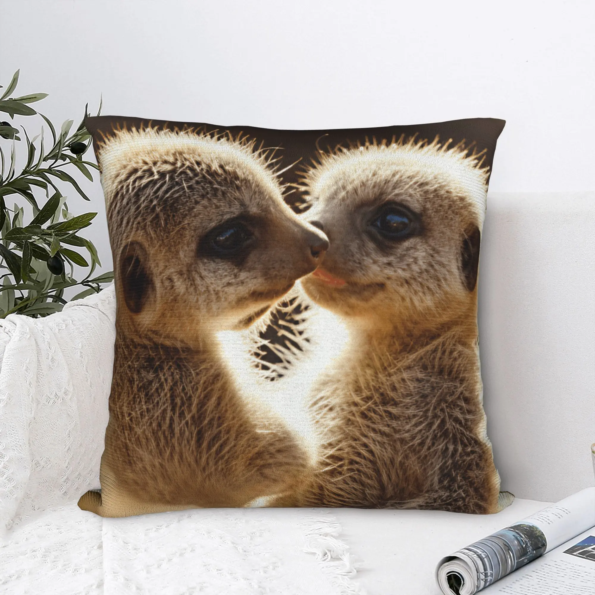 Two Baby Meerkats Nuzzling Each Other Pillowcases  Funny Pillow Case For Sofa Car Home Decor Soft Pillow Cover