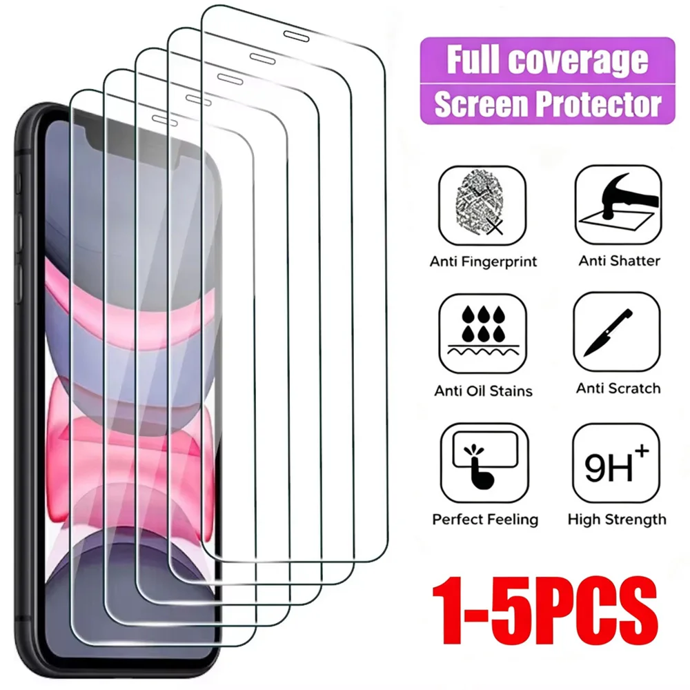 1-5Pcs Tempered Glass For IPhone17 16 15 14 13 12Pro Max Screen Protector For IPhone 7 8 14 Plus X XS XR Protective Glass Film