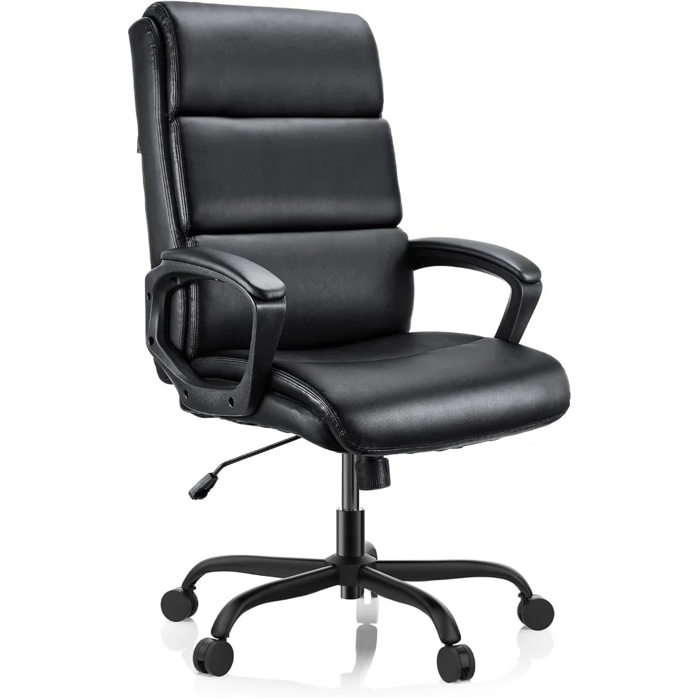 Leather Office Chair, Bonded Leather Executive Computer Chair, High Back Desk Chair with Padded Armrest, Thickened Cushion