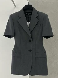 SuperAen 2024 Summer New Korean Style A Line Waist Blazer Women's Fashion Style Short Sleeve Jacket Coat